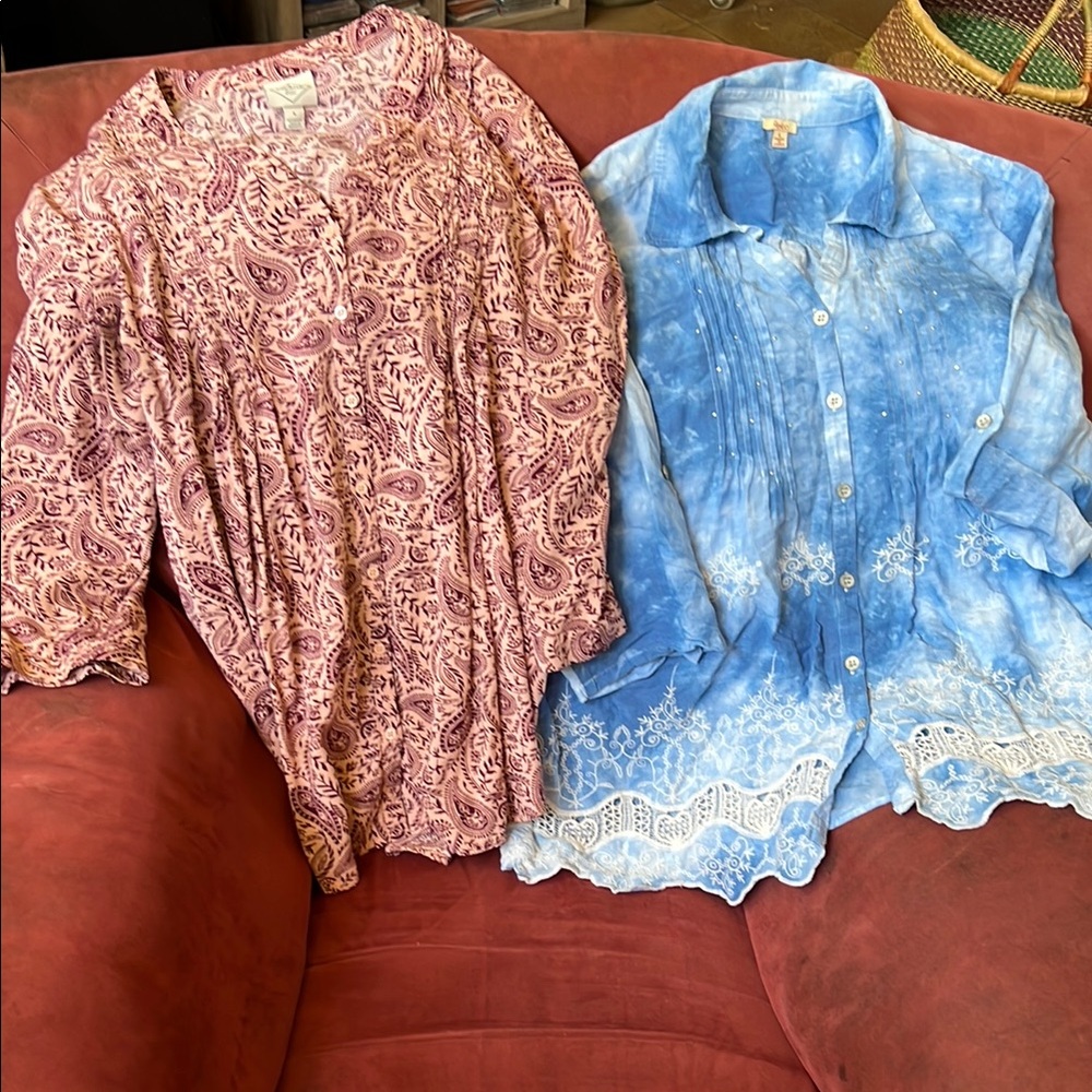 Fun and lightweight Western shirt bundle Paisley and Tie-Dye Blue Blouse